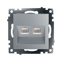 Розетка компьютерная 2-местная RJ-45 (механизм) STEKKER GLS00-7109-03 , серия Катрин, серебро