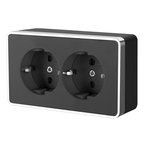 Розетка двойная с заземлением Gallant черный/хром W5072135 Розетка двойная с заземлением Gallant черный/хром W5072135