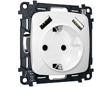 Комплект механизма электрической розетки Ambrella Volt OMEGA Белый глянец 2USB A+A 18W (быстрая зарядка) с/з QUANT (OP1090, VM155) MO109010