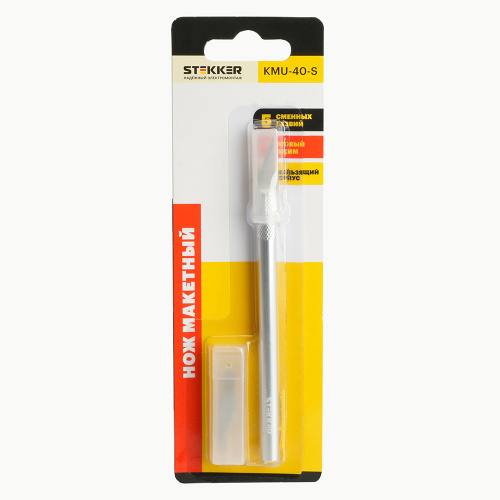 Нож макетный, 5 доп. лезвий, алюминий, STEKKER KMU-40-S фото 3