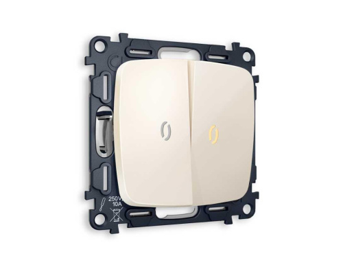 Комплект механизма 2-кл выключателя AMBRELLA VOLT с подсветкой 3200K OMEGA Бежевый глянец QUANT (OP3040, VM115, G11Y) MO304010