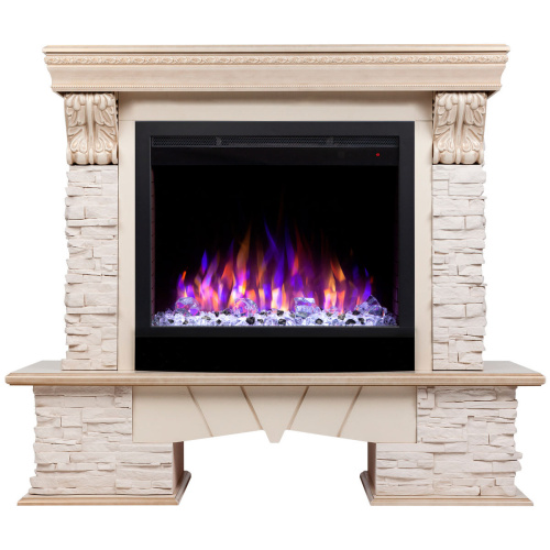 Электрокамин RealFlame Rockland Lux WT белый дуб с золотой патиной с очагом Saphir 25,5 Электрокамин RealFlame Rockland Lux WT белый дуб с золотой патиной с очагом Saphir 25,5