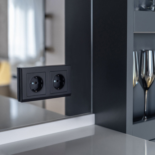 Розетка с заземлением и шторками (черный матовый) W1171108 фото 10