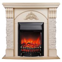 Электрокамин RealFlame Athena WT белый дуб с золотой патиной с очагом Fobos Lux Black