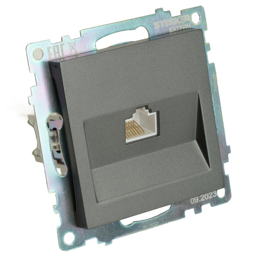 Розетка компьютерная 1-местная RJ-45 (механизм), серия Катрин, графит, GLS00-7107-06 фото 2