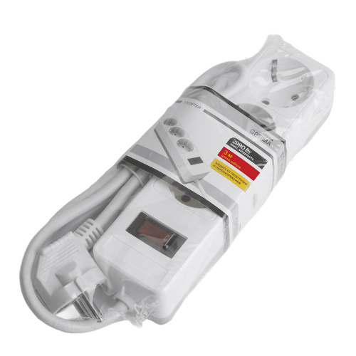 Сетевой фильтр 3-местный с/з STEKKER HM20-31-03 3x1мм2, 3 м, 250В, 16А, серия Optima, белый фото 8