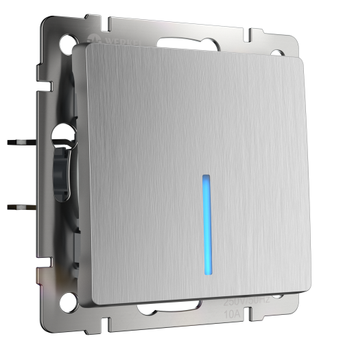 W1110109/ Выключатель одноклавишный с подсветкой (cеребряный рифленый) W1110109 W1110109/ Выключатель одноклавишный с подсветкой (cеребряный рифленый) W1110109