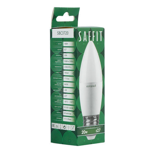 Лампа светодиодная SAFFIT SBC3720 Свеча E27 20W 230V 6400K фото 3 Лампа светодиодная SAFFIT SBC3720 Свеча E27 20W 230V 6400K фото 3