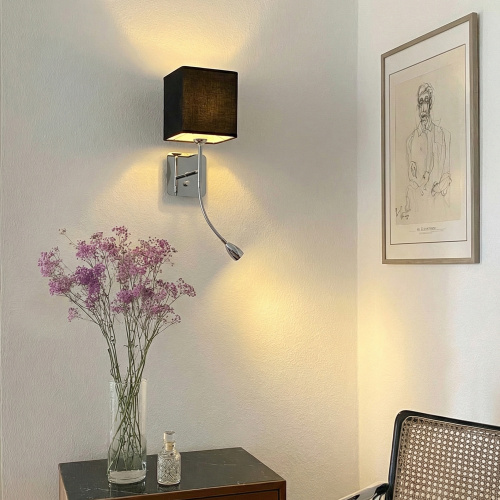 766627 Бра FLOP 1х12W (led) E27 + LED 3W 240LM 3000K ХРОМ/ЧЕРНЫЙ фото 2 766627 Бра FLOP 1х12W (led) E27 + LED 3W 240LM 3000K ХРОМ/ЧЕРНЫЙ фото 2