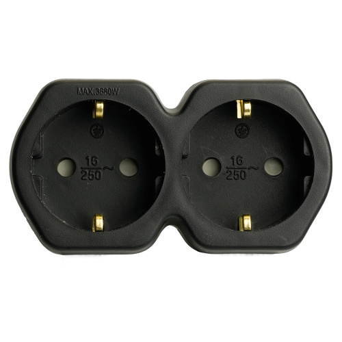 Разветвитель сетевой 2-местный с/з STEKKER ADP16-12-21, 250V,16A, ABS огнеустойчивый пластик, черный