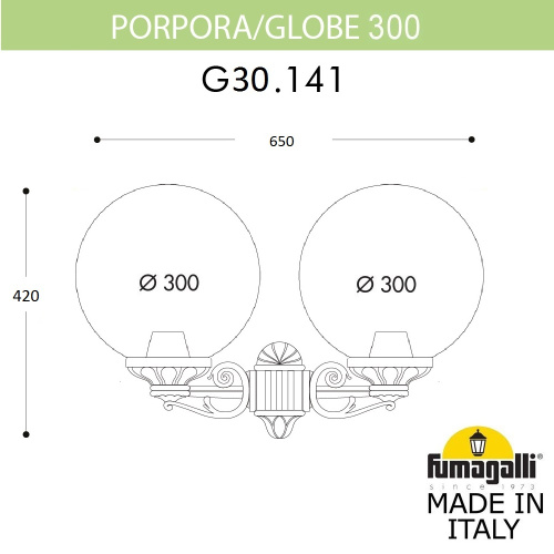 Fumagalli Светильник уличный настенный FUMAGALLI PORPORA/G300 G30.141.000.WYE27 фото 2 Fumagalli Светильник уличный настенный FUMAGALLI PORPORA/G300 G30.141.000.WYE27 фото 2