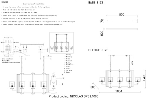 Crystal Lux Люстра Crystal Lux NICOLAS SP8 L1000 NICKEL/WHITE фото 2