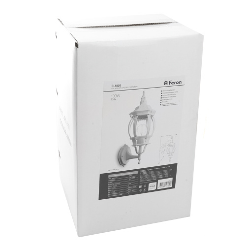 Светильник садово-парковый Feron 8101/PL8101 восьмигранный на стену вверх 100W E27 230V, белый фото 2