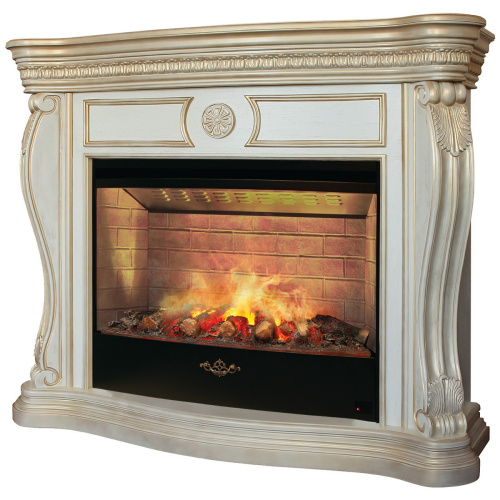 Каминокомплект BARCELONA/БАРСЕЛОНА Бежевый дуб с золотой патиной с очагом Электроочаг FIRESTAR/ФАЕРСТАР 33 фото 2
