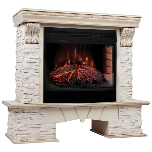 Каминокомплект ROCKLAND LUX/ЧЕЛСИ ЛЮКС Белый дуб с золотой патиной с очагом Электроочаг FIREFIELD 25 фото 4