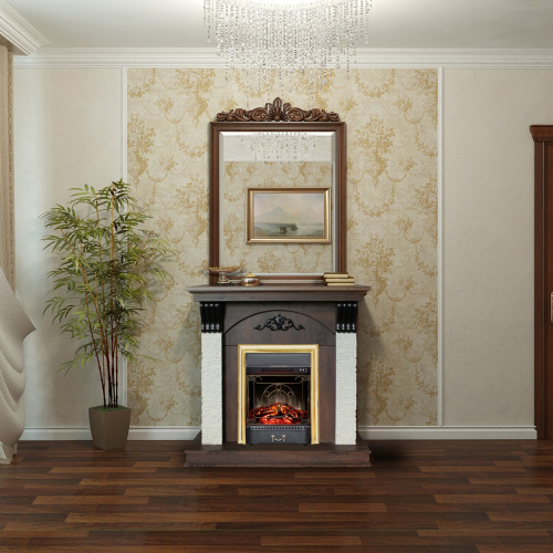 Электрокамин RealFlame Corfino NT орех с очагом Majestic Lux Brass фото 5