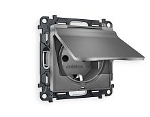 Комплект механизма электрической розетки AMBRELLA VOLT ALFA Антрацит серый с/з с шторками и крышкой IP44 QUANT (AP6580, VM141) MA658010