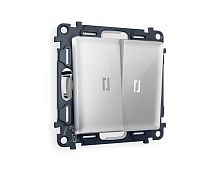 Комплект механизма 2-кл выключателя AMBRELLA VOLT с подсветкой 5600K ALFA Серебро глянец QUANT (AP4040, VM115, G14W) MA404015