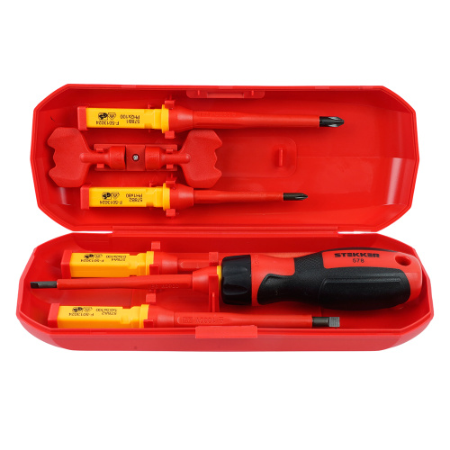 STLS005 Отвертка VDE со сменными битами до 1000В, 8 предметов STLS005 Отвертка VDE со сменными битами до 1000В, 8 предметов