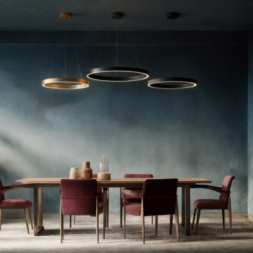 Светильник подвесной RAYDIA, 60 Вт, 3000–4000К, ?800?1500 мм, металл+акрил, матовое золото, свет вверх/вниз фото 6