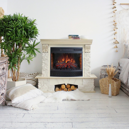 Каминокомплект ROCKLAND LUX/ЧЕЛСИ ЛЮКС Белый дуб с золотой патиной с очагом Электроочаг FIREFIELD 25 фото 7