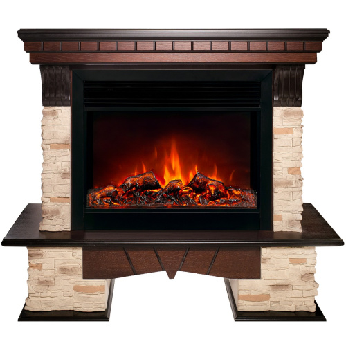 Каминокомплект ROCKLAND/ЧЕЛСИ Античный дуб с очагом Электроочаг MOONBLAZE LUX/МУНБЛЕЙЗ