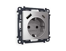 Комплект механизма электрической розетки AMBRELLA VOLT ALFA Сталь матовый 2USB A+C 20W (быстрая зарядка) с/з QUANT (AP5100, VM160) MA510010