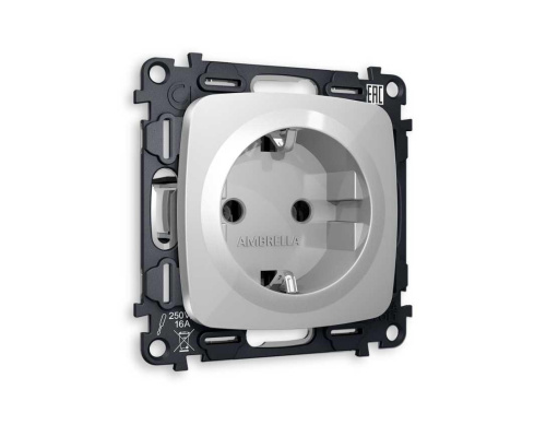 Комплект механизма электрической розетки AMBRELLA VOLT OMEGA Серебро глянец с/з на винтовых зажимах QUANT (OP4060, VM141) MO406010