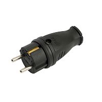 Вилка прямая с/з STEKKER, RPG16-21-441 , каучук, 250В, 16A, IP44, черный