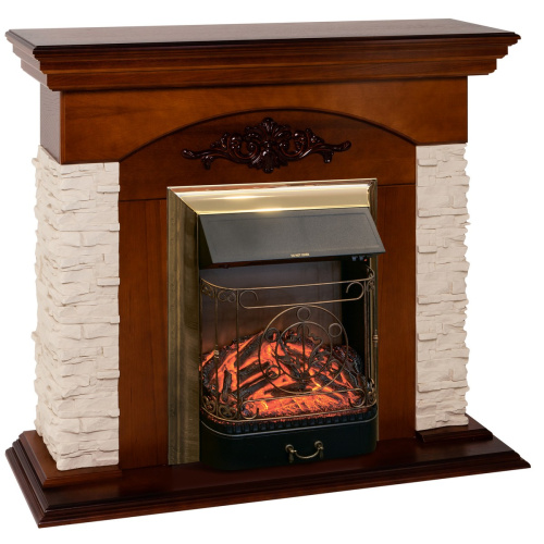 Электрокамин RealFlame Neapolis NT орех с очагом Majestic Lux Brass фото 2