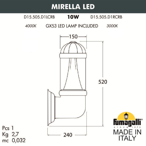 Fumagalli Светильник уличный настенный FUMAGALLI MIRELLA  D15.505.000.AXD1L.CRB фото 3