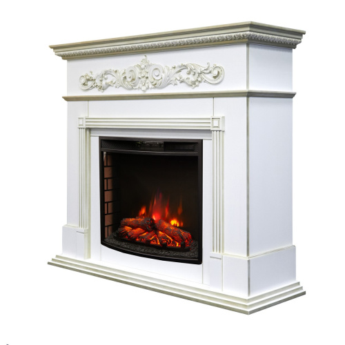 Каминокомплект BEETHOVEN/БЕТХОВЕН Белый дуб с золотой патиной с очагом Электроочаг EVRIKA 25.5 фото 2