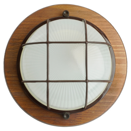 Светильник накладной IP54, 220V 60Вт Е27, дерево, орех, круг, с решеткой, НБО 03-60-022 фото 3