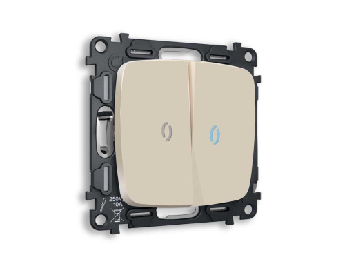 Комплект механизма 2-кл выключателя AMBRELLA VOLT с подсветкой 10000K OMEGA Бежевый матовый QUANT (OP3240, VM115, G17B) MO324020