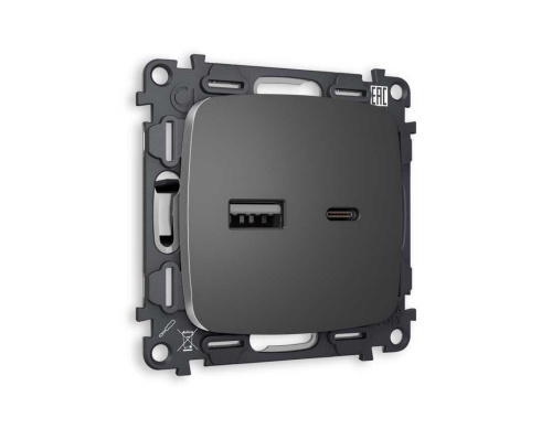 Комплект механизма розетки AMBRELLA VOLT OMEGA Антрацит серый 2USB A+C 20W (быстрая зарядка) QUANT (OP6610, VM177) MO661010 Комплект механизма розетки AMBRELLA VOLT OMEGA Антрацит серый 2USB A+C 20W (быстрая зарядка) QUANT (OP6610, VM177) MO661010