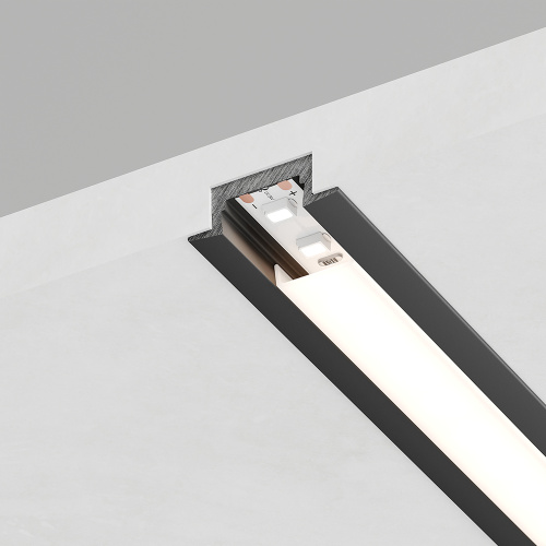 Профиль алюминиевый "встраиваемый" без крепежей, черный, CAB251( в комплекте с матовым экраном, 2 заглушками) FERON