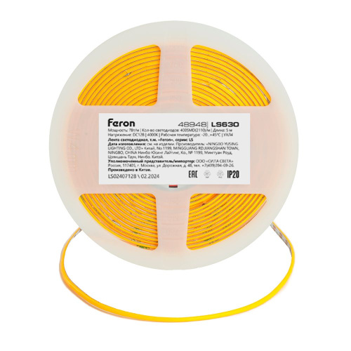 Светодиодная COB лента Feron LS630, 400SMD(2110)/ 7Вт/м 12V 5000*3*1.8мм 4000K, IP20 фото 6