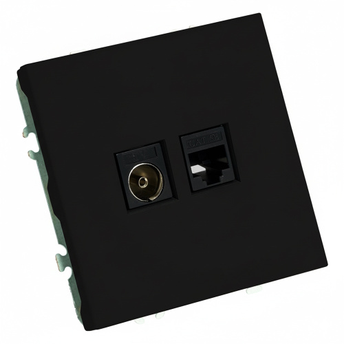 Розетка TV + компьютерная RJ-45 (механизм), STEKKER, RST00-5106-05, серия Эмили, черный уголь, soft touch фото 3