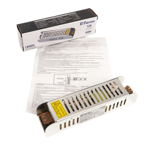 Трансформатор электронный для светодиодной ленты 60W 12V (драйвер), LB009 FERON фото 2
