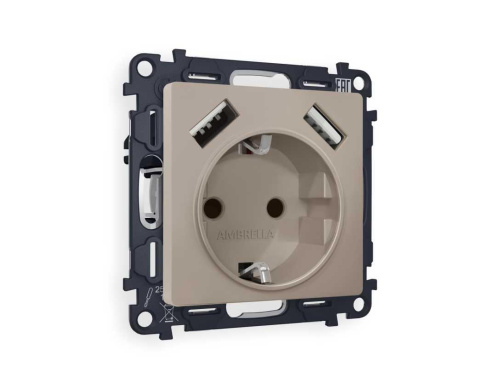 Комплект механизма электрической розетки AMBRELLA VOLT ALFA Серо-бежевый матовый 2USB A+A 18W (быстрая зарядка) с/з QUANT (AP3690, VM155) MA369010 Комплект механизма электрической розетки AMBRELLA VOLT ALFA Серо-бежевый матовый 2USB A+A 18W (быстрая зарядка) с/з QUANT (AP3690, VM155) MA369010