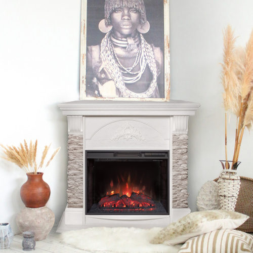 Каминокомплект ATHENA CORNER/АТЛАНТА УГЛ. GR Белый с очагом Электроочаг SPARTA 25.5 фото 3