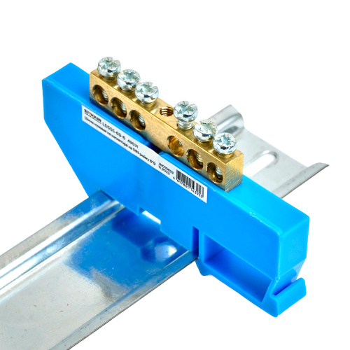 Шина"N" на изоляторе STEKKER 6*9 на DIN-рейку 6 выводов, синий, LD555-69-6 фото 4