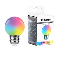 Лампа светодиодная Feron LB-37 Шарик матовый E27 1W 230V RGB плавная сменая цвета