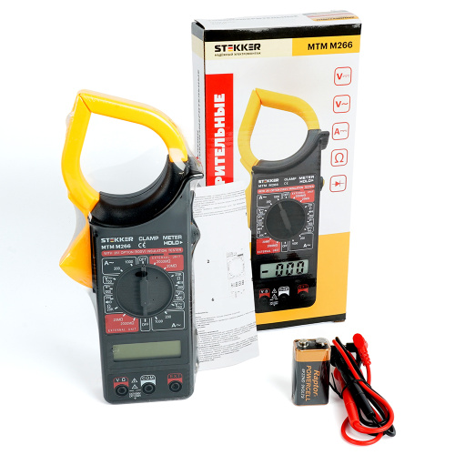 MTM M266 Клещи токоизмерительные, 1999 отсчетов,  батарея крона, ручная регулировка, черный/желтый фото 6