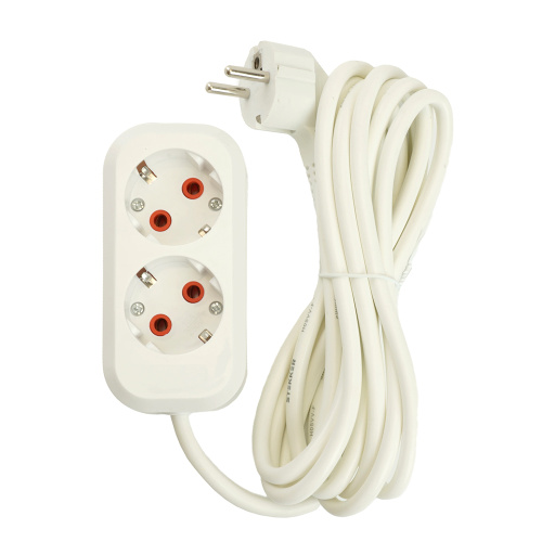 Удлинитель двухместный с/з  STEKKER HM06-21-02 3x1мм2, 2м, серия Home (У10-001), белый фото 2