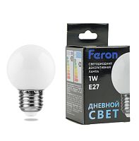 Лампа светодиодная Feron LB-37 Шарик E27 1W 230V 6400K матовый