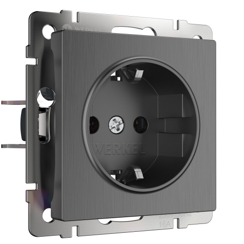 Розетка с заземлением и шторками (графит рифленый) W1171104 Розетка с заземлением и шторками (графит рифленый) W1171104