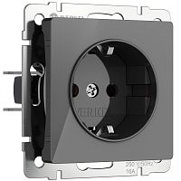 Розетка с заземлением и шторками (графит акрил) W1171144