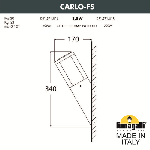 Светильник уличный настенный FUMAGALLI CARLO-FS DR1.571.000.WXU1L фото 2 Светильник уличный настенный FUMAGALLI CARLO-FS DR1.571.000.WXU1L фото 2