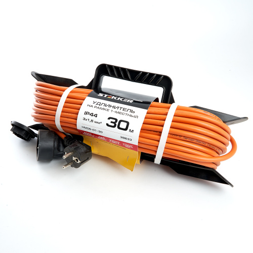Удлинитель-шнур на рамке 1-местный с/з Stekker, HM05-01-30 (ТЕН303-195), 3*1,5мм2, 30м, 220В, 16А, Home, оранжевый